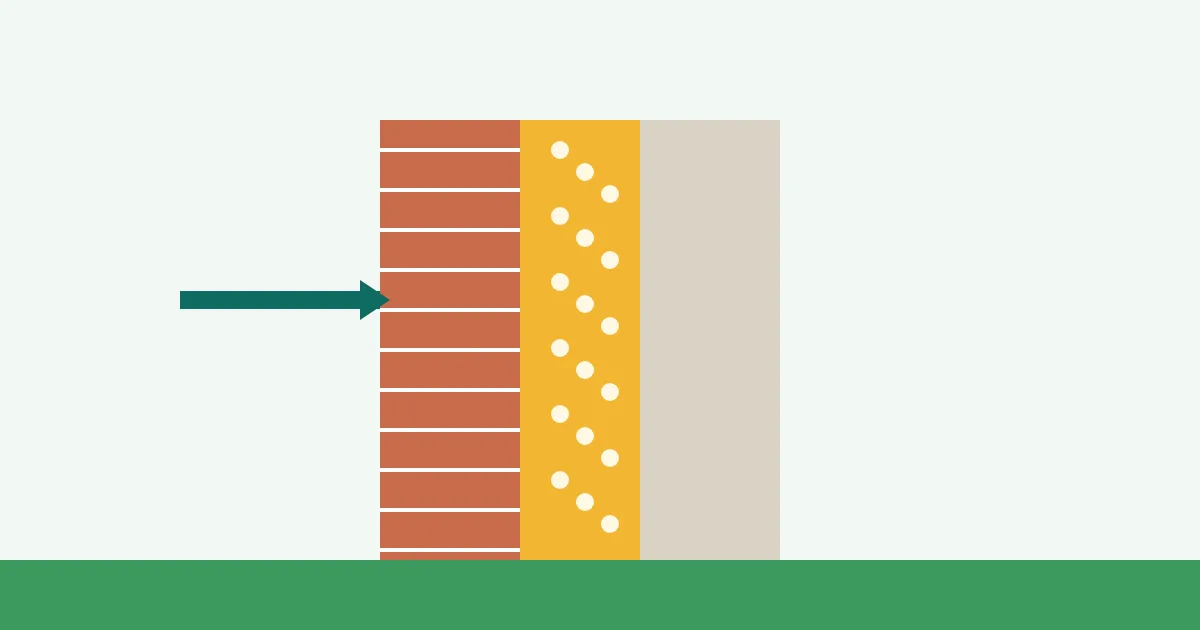Doorsnede van een spouwmuur die wordt gevuld met isolatiemateriaal